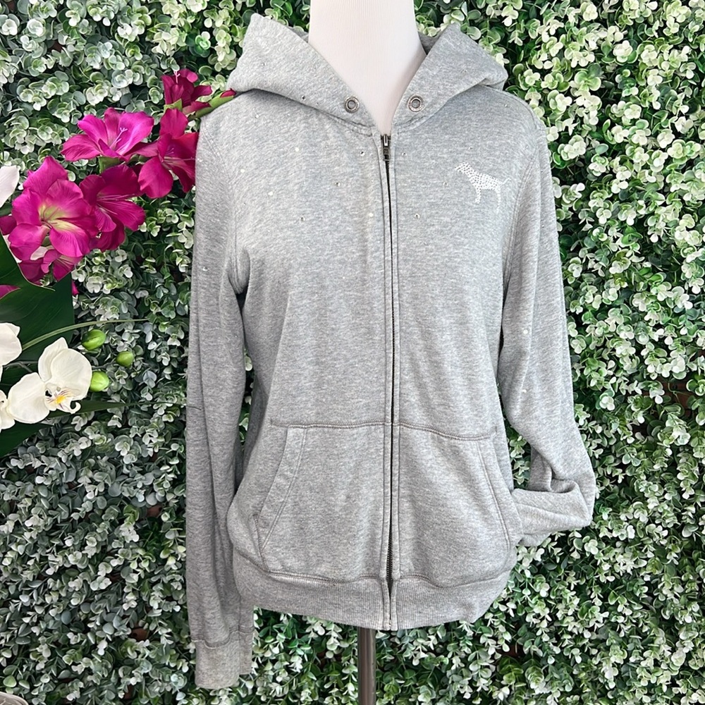 PINK Victoria’s Secret Rhinestone Bling Gray Full-Zip Hoodie Jacket STYLE ICON